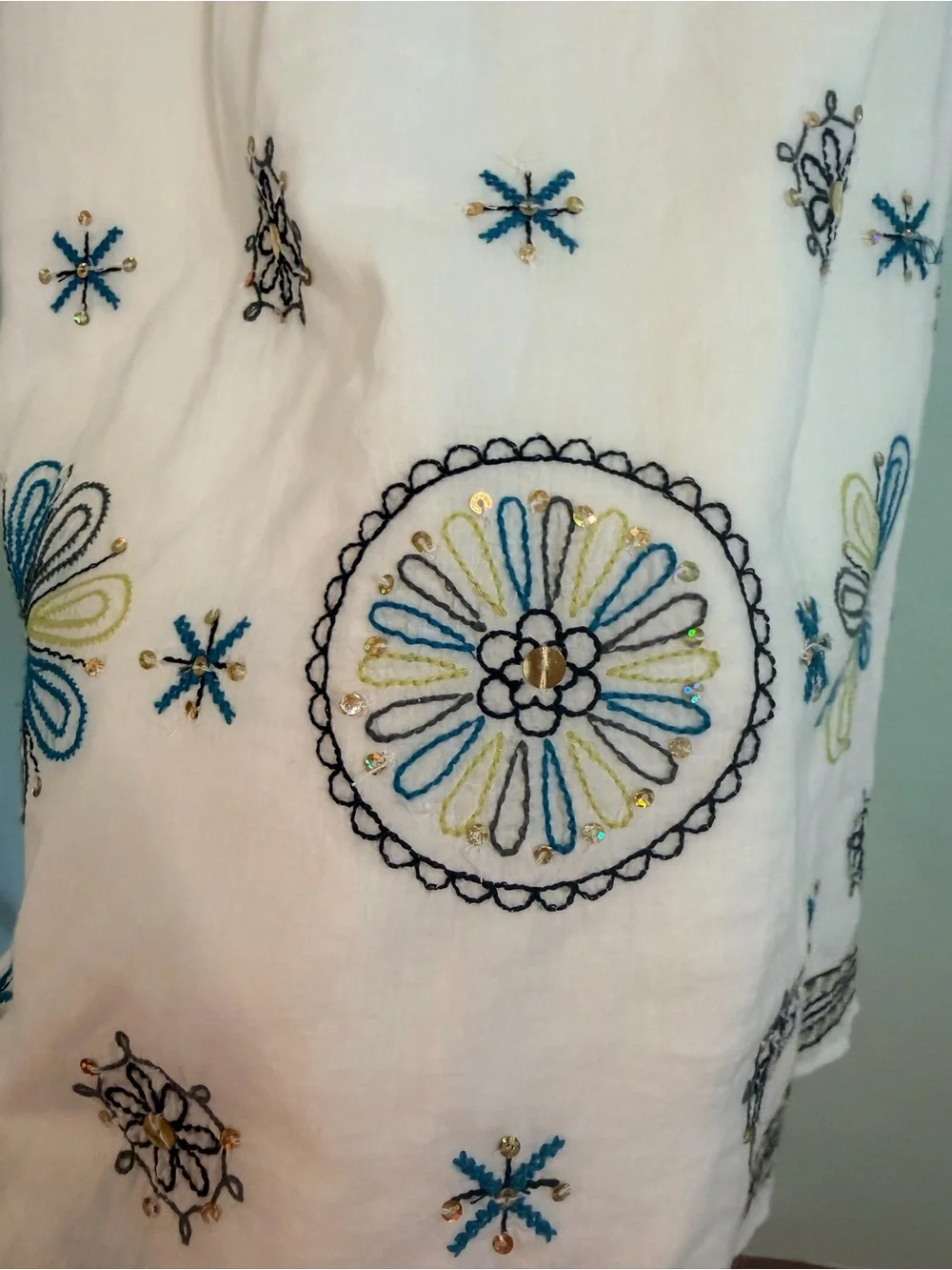 Old Navy White Embroidered Floral Sundress with Metallic Trim